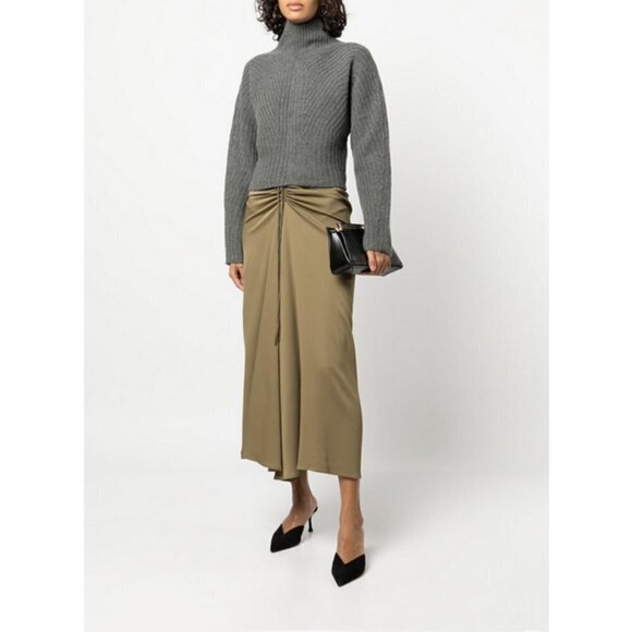 💕THEORY💕 Sculpted Knit Pullover Sweater Airy Wool Cashmere Grey Melange L NWT - Picture 3 of 16